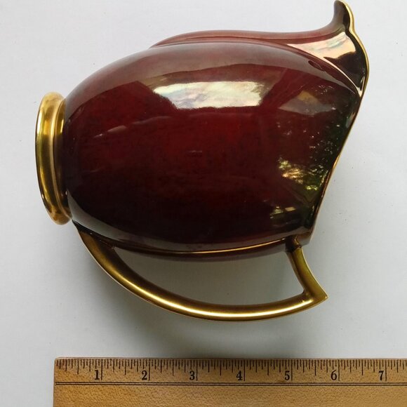 Carlton Ware  Art Deco Rouge Royale 14 Oz Pitcher England 1930s Red with Gold - Picture 8 of 16